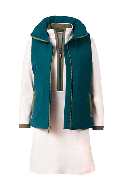 Teal Twilight Women's Golf Vest with White Dutchess womens golf dress with sleeves underneath