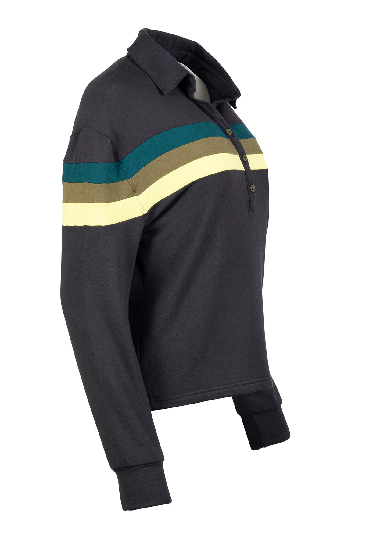 Black Murray womens golf long sleeve shirt with teal and olive accents collared shirt