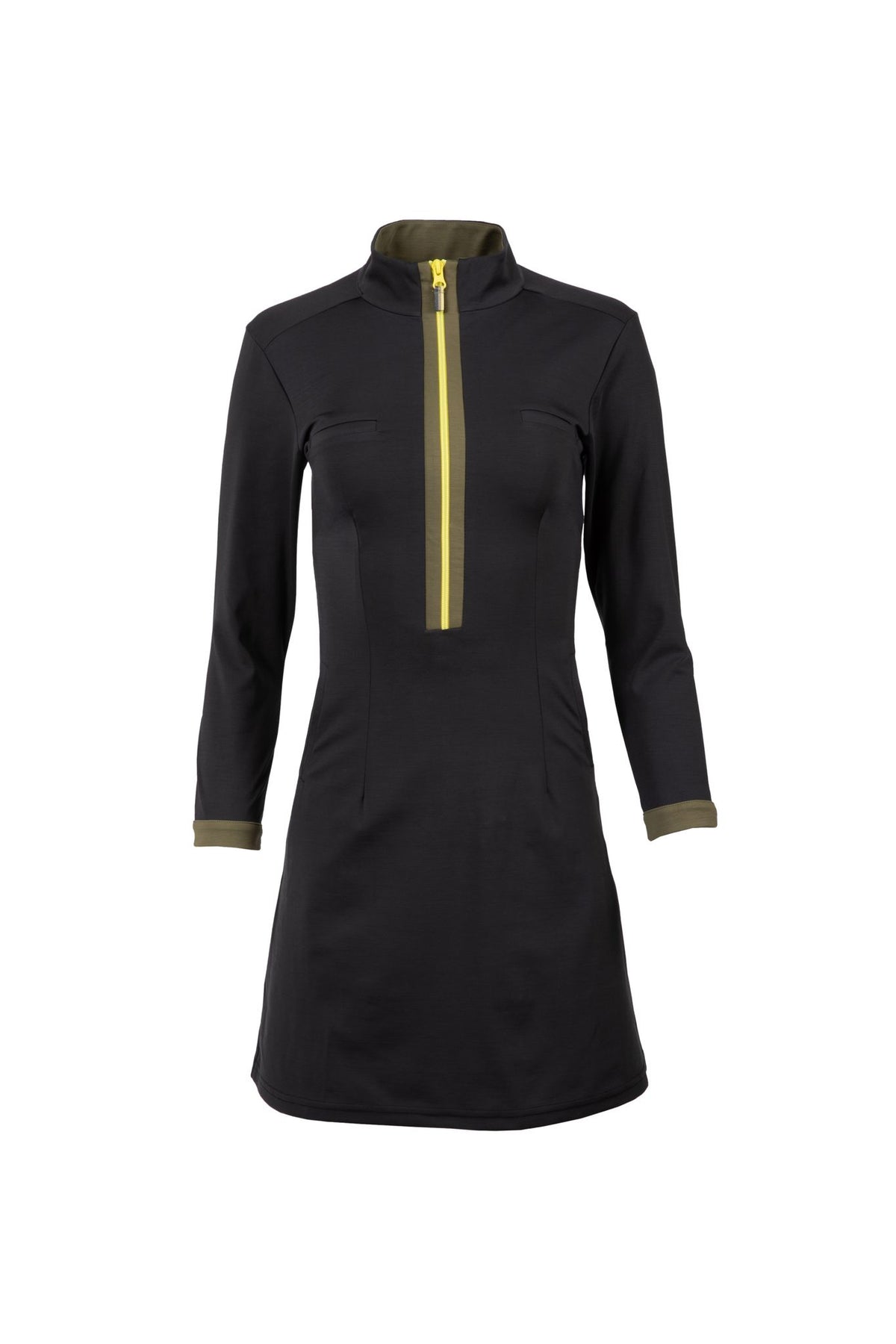 Black Dutchess womens golf long sleeve dress  with yellow zipper