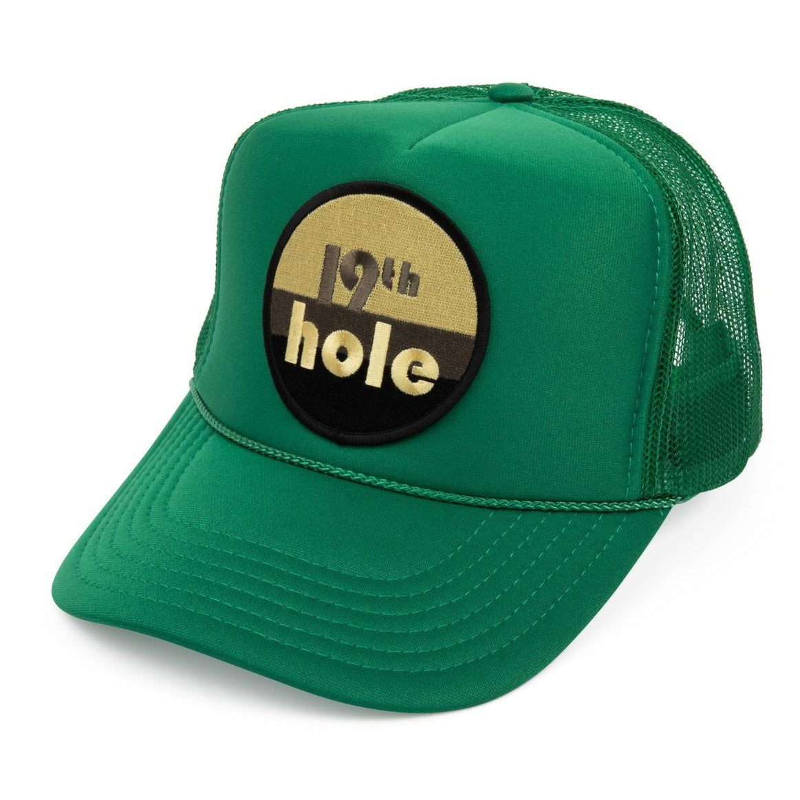 Green 19th hole golf trucker hat.