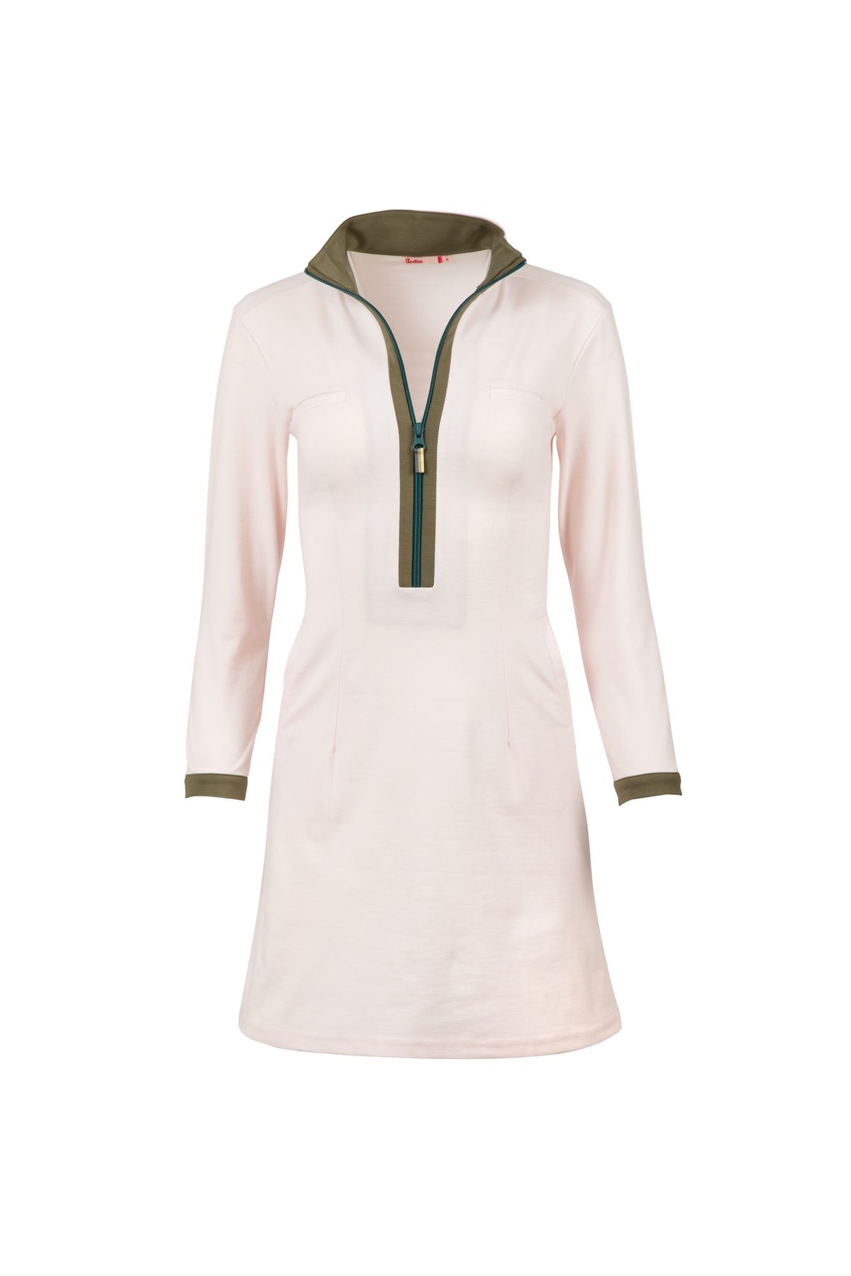 White dutchess womens golf long sleeve dress with teal zipper
