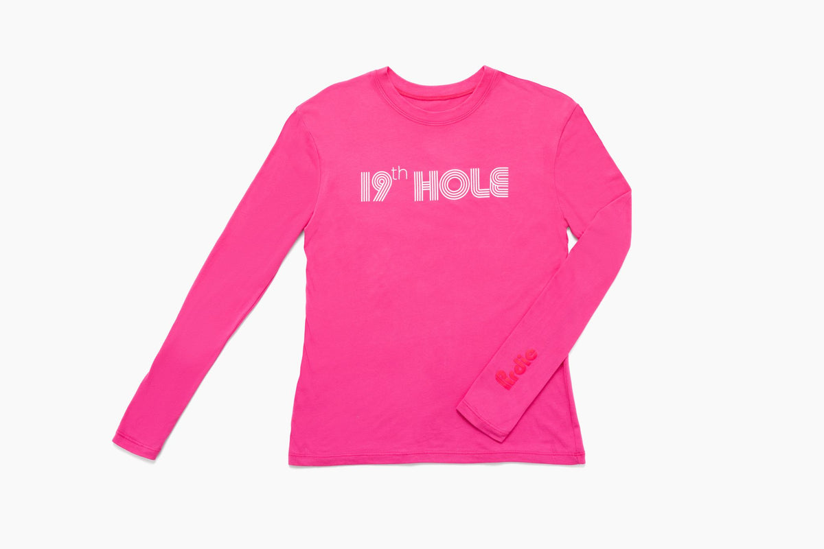 Pink 9th hole longsleeve golf t-shirt.