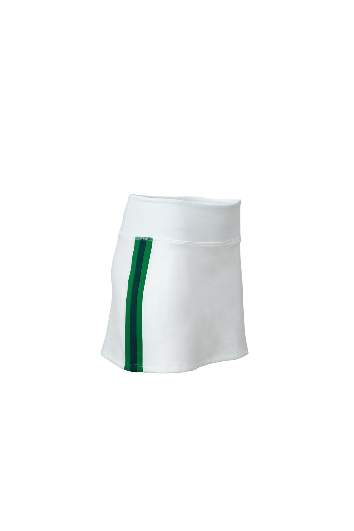 White Foreplay golf skirt on a ghost model in a studio shot.